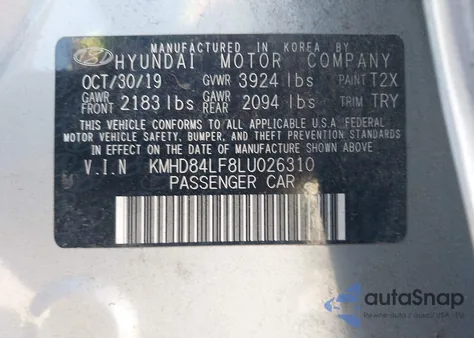 2020 Hyundai Elantra Sel z USA, uszkodzony, nr VIN KMHD84LF8LU026310